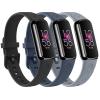 3 Pack Rose Butterfly Engraved Bands for Fitbit Luxe Band for Women, Soft Elegant Floral Pattern Band Compatible with Fitbit Luxe Watch Bands, Black/Blue/Grey view 1