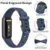3 Pack Rose Butterfly Engraved Bands for Fitbit Luxe Band for Women, Soft Elegant Floral Pattern Band Compatible with Fitbit Luxe Watch Bands, Black/Blue/Grey view 2