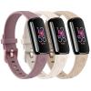 3 Pack Rose Butterfly Engraved Bands for Fitbit Luxe Band for Women, Soft Elegant Floral Pattern Band Compatible with Fitbit Luxe Watch Bands, Beige/Starlight/Mauve Purple view 1