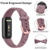 3 Pack Rose Butterfly Engraved Bands for Fitbit Luxe Band for Women, Soft Elegant Floral Pattern Band Compatible with Fitbit Luxe Watch Bands, Beige/Starlight/Mauve Purple view 2