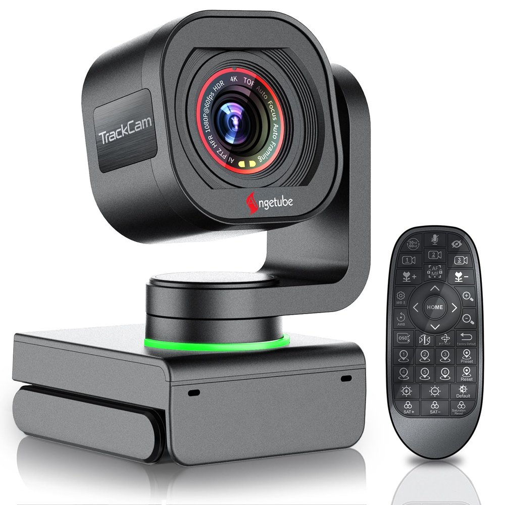 Angetube TrackCam 4K Webcam for PC/Mac - AI Tracking USB 3.0 Streaming Camera with Remote Control, Gesture Control, PTZ, HDR, Microphones, Web Camera for Desktop Computer, Laptop, Meeting, Video Call