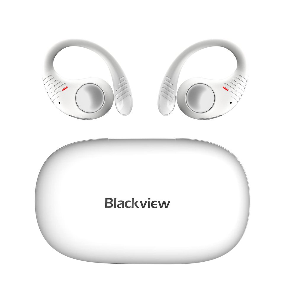 Blackview AirBuds 10 Open Ear Headphones,Wireless Earbuds Bluetooth 5.3 Air Conduction Sport Headsets with Earhooks,IPX7,Dual Microphone, for Running Workout White