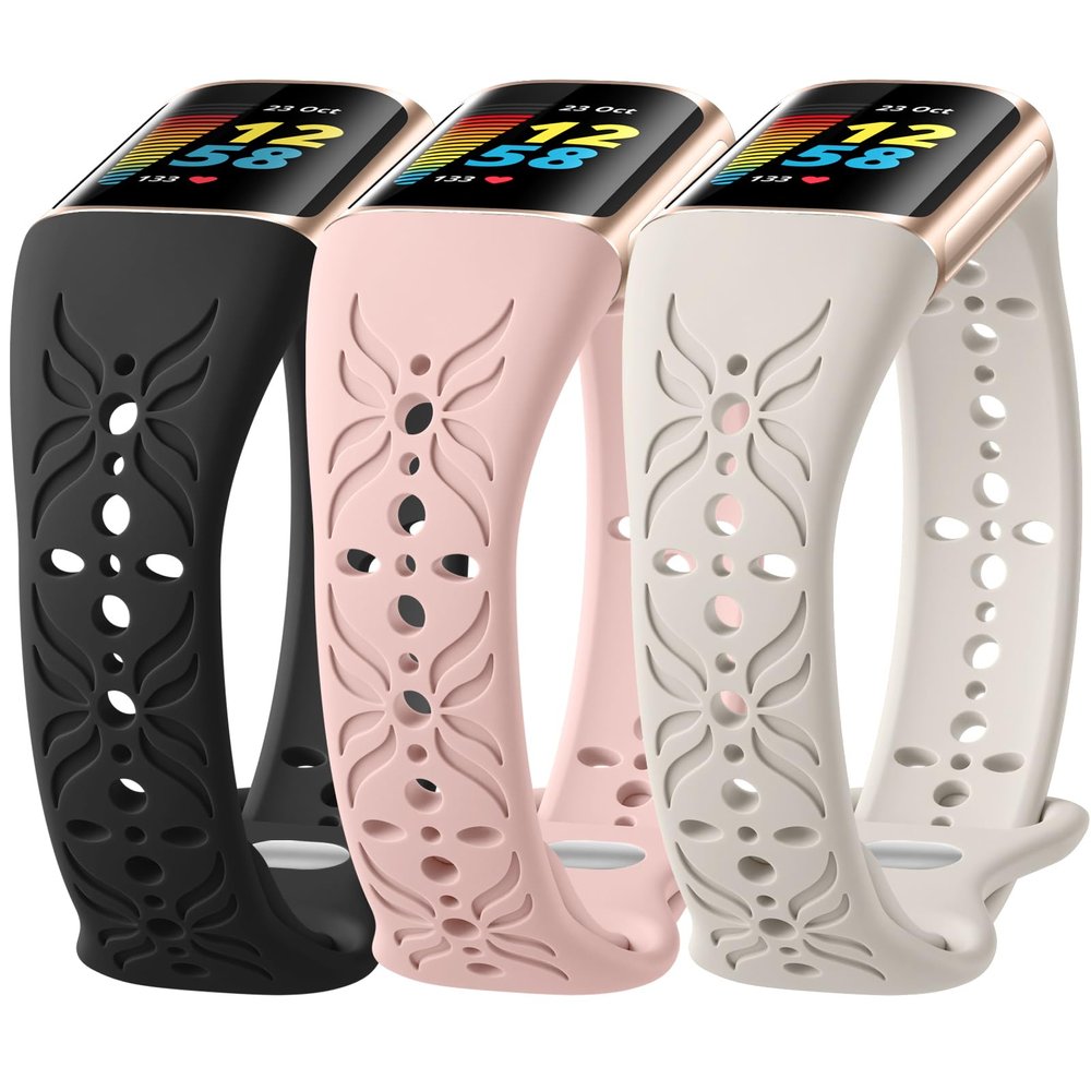 Maledan Engraved Pattern Band Compatible for Fitbit Charge 6/Charge 5 Band Women Men, Soft Sport Strap Bracelet Loops Wristbands Replacement for Fitbit Charge 5/Charge 6 Fitness Tracker Accessory