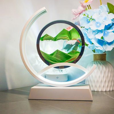 ADFLTFC Moving Sand Art Pictures, LED Sand Art Lamp Deep Sea Sandscape Painting Round Glass Flowing Sand Painting Night Light Decoration for Desktop Home Office(Green)
