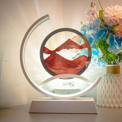 ADFLTFC Moving Sand Art Pictures, LED Sand Art Lamp Deep Sea Sandscape Painting Round Glass Flowing Sand Painting Night Light Decoration for Desktop Home Office(Red)
