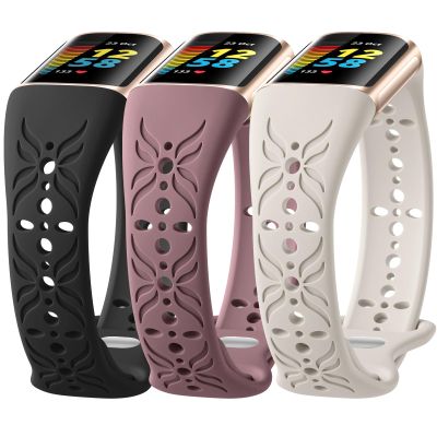 Maledan Band Compatible for Fitbit Charge 6/Charge 5 Bands Women Men, Slim Thin Floral Lace Strap Wrist Band Bracelet Replacement for Fitbit Charge 5/Charge 6 Advanced Fitness Tracker Accessories