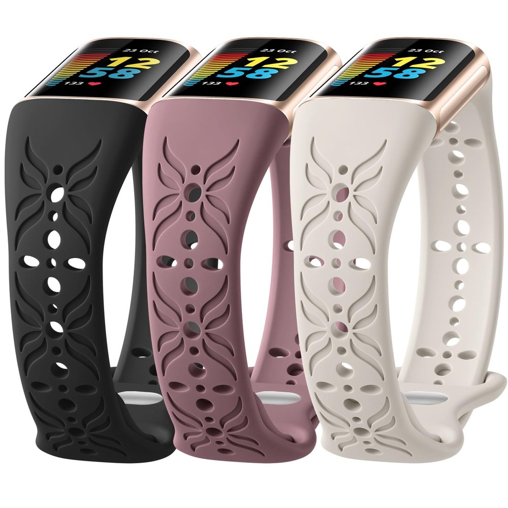 Maledan Band Compatible for Fitbit Charge 6/Charge 5 Bands Women Men, Slim Thin Floral Lace Strap Wrist Band Bracelet Replacement for Fitbit Charge 5/Charge 6 Advanced Fitness Tracker Accessories