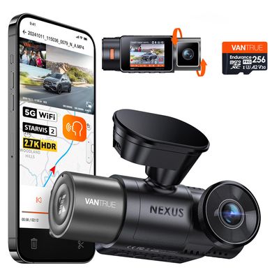 Bundle: Vantrue N2X Front and Inside Dash Cam + 256GB SD Card Dual Dashcam, Infrared Cabin Camera, STARVIS 2, GPS, 24Hrs Parking Mode, WiFi Dash Cam