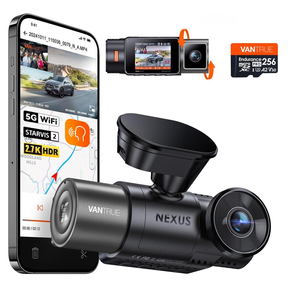 Bundle: Vantrue N2X Front and Inside Dash Cam + 256GB SD Card Dual Dashcam, Infrared Cabin Camera, STARVIS 2, GPS, 24Hrs Parking Mode, WiFi Dash Cam