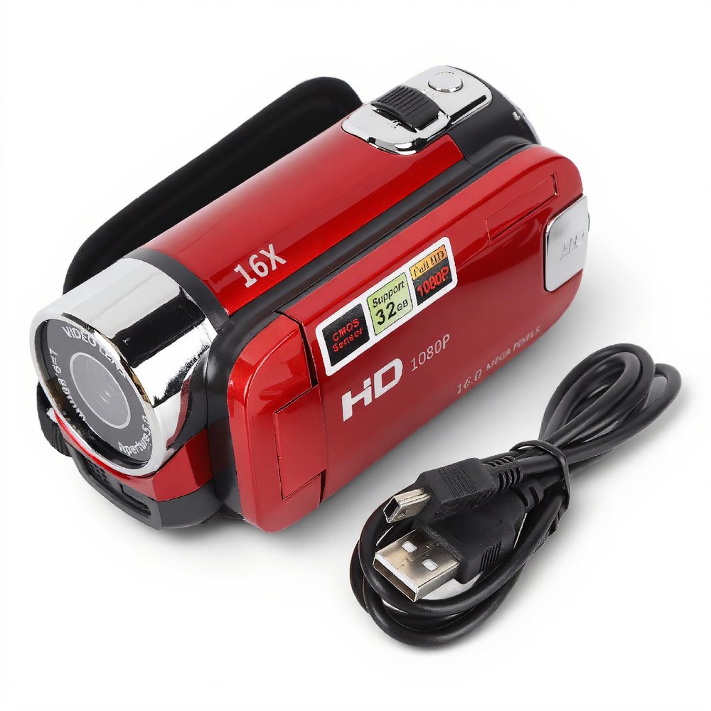 Yunir Video Camera Camcorder Digital Camera Recorder Full HD 4K 30FPS 48MP 2.7Inch 16X Digital Zoom Vlogging Camera Recorder, with USB Cable (Red)