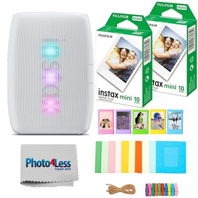 FUJIFILM INSTAX Mini Link 3 Smartphone Printer Bundle with Fujifilm Instax Mini Film (20 Sheets), Hanging Photo Frames, Table top Photo Frame for Mini Film (Clay White)