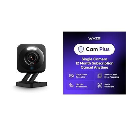 WYZE v4 Black 1-Pack Cam Plus Yearly, Covers 1 Camera, Auto-Renews at $19.99/Year, Activation Required, Cancel Anytime