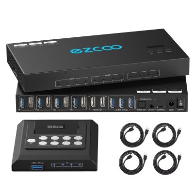 4K@60Hz HDMI 2.0 KVM Switch 4x1 for 4PC Share 2 Displays and 4 USB 3.0 Ports SPDIF L/R Audio,Copy/Extended Mod compatibile with Windows, Unix and Mac OS X
