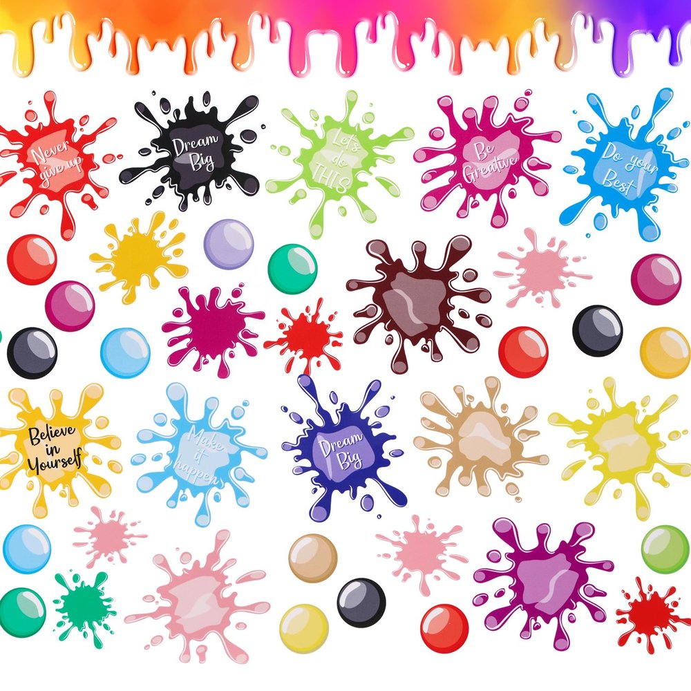 45 PCS Inspirational Wall Decals, Ink Splatter Splotches Wallpaper Motivational Hopscotch Game Stickers Positive Saying Wall Decals for School Classroom Kindergarten Bedroom Nursery Floor