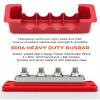 AMOMD 600A Heavy-Duty Bus Bar Nickel Plated Copper Distribution Terminal Block with Cover 4 M10 (3/8 in) Studs & 8 Screws Buss Bar for Solar RV Marine Car Audio 12-48V DC Battery System (Red) view 2