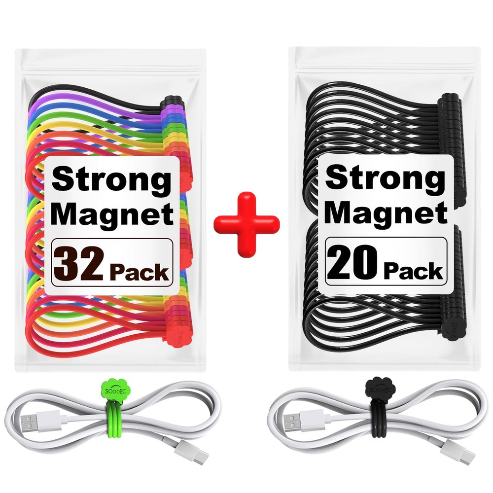 20 + 32 Pack Magnetic Cable Ties, Cute Cloud Design + Cute Cat's Paw Design, Great for Bundling and Organizing, Holding Stuff, Book Markers, Fridge Magnets