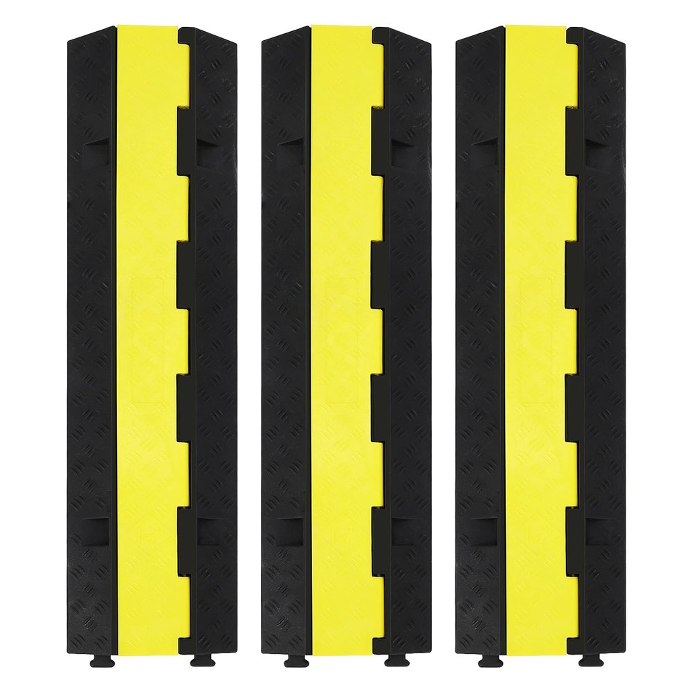 GarveeTech 3 Pack of 2 Channel Protective Wire Cord Ramp, Driveway Rubber Traffic Speed Bumps, Cable Protector, 11000 LBS per Axle Capacity