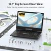 POFOTO 15.7" Portable DVD Player with 14.1" HD Swivel Screen, 6-Hour Rechargeable Battery, Dual Speakers, USB/SD/TV Sync, Supports Multiple Disc Formats, Black [Not Support Blu-Ray] view 2