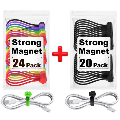 24 + 20 Pack Magnetic Cable Ties, Cute Cloud Design Great for Bundling and Organizing, Holding Stuff, Book Markers, Fridge Magnets