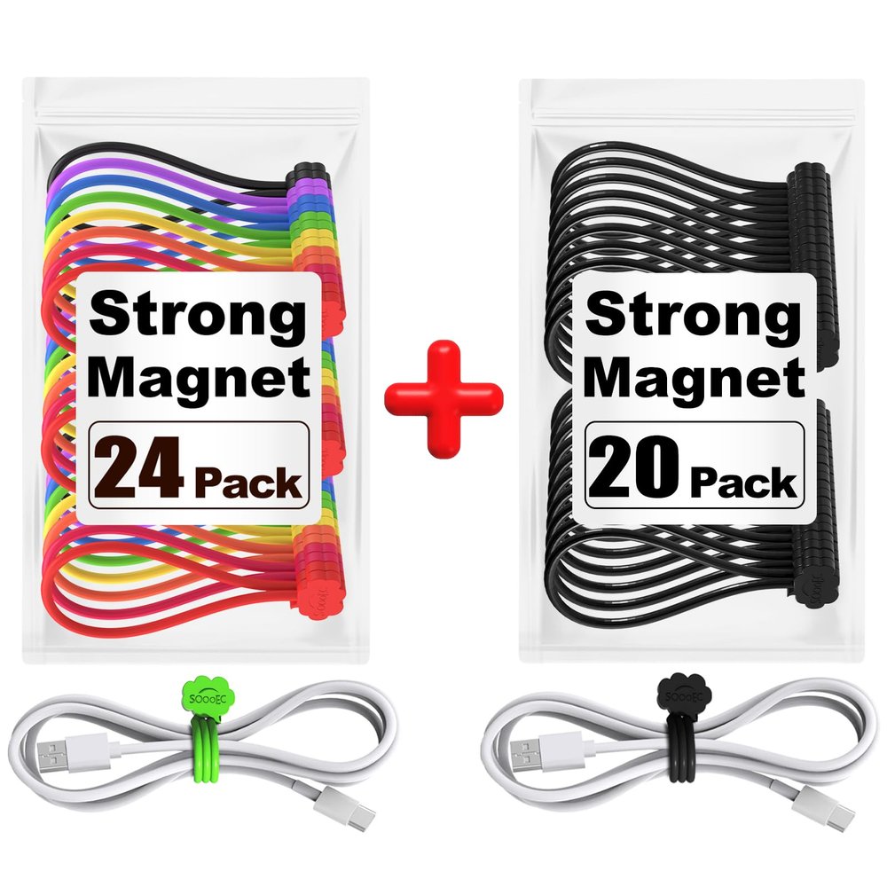 24 + 20 Pack Magnetic Cable Ties, Cute Cloud Design Great for Bundling and Organizing, Holding Stuff, Book Markers, Fridge Magnets