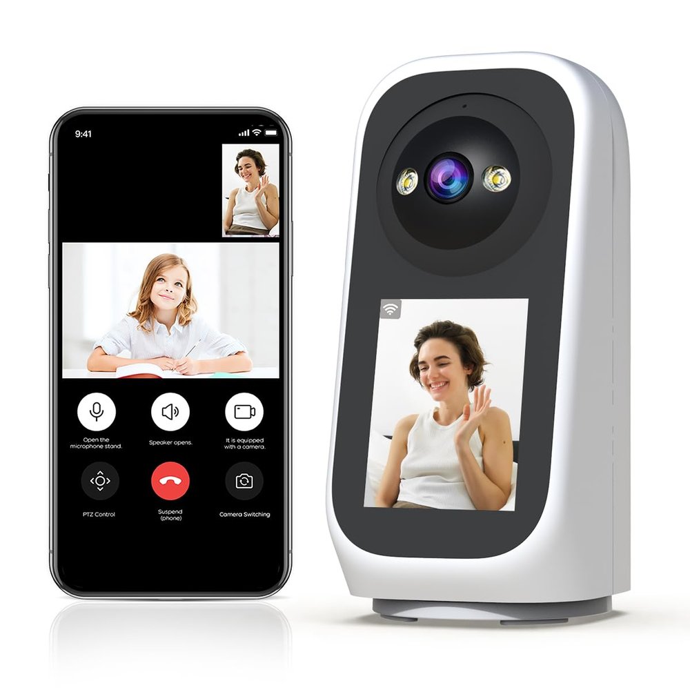 JOOAN 5G WiFi Security Camera Indoor with Screen 2K 360 PTZ Surveillance Camera Plug-in Home IP Cam for Baby Elderly SD Card Cloud Storage Motion Detection Auto Tracking 2 Way Video, Color Night