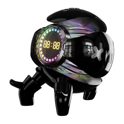Portable Robot Bluetooth Speaker, 6W True Wireless Speaker with Alarm Clock RGB Lights Deep Bass Loud Stereo Sound Bluetooth 5.1 TWS Pairing Support TF Card AUX Input FM Radio for Party (Black)