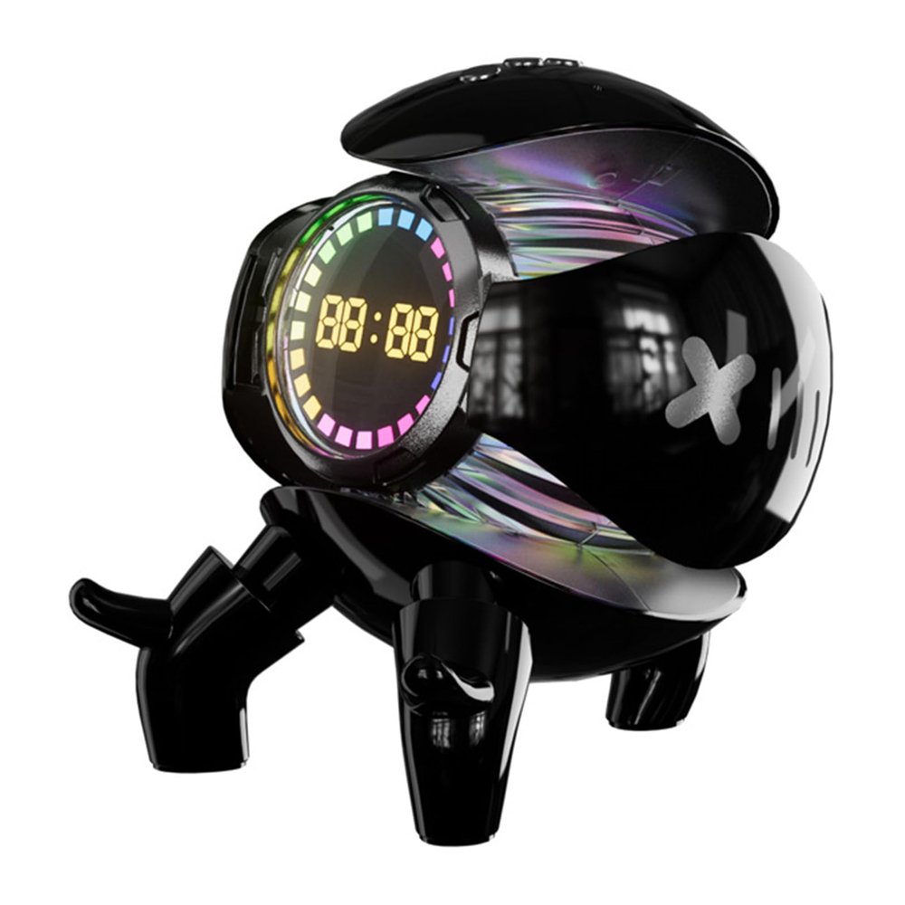 Portable Robot Bluetooth Speaker, 6W True Wireless Speaker with Alarm Clock RGB Lights Deep Bass Loud Stereo Sound Bluetooth 5.1 TWS Pairing Support TF Card AUX Input FM Radio for Party (Black)