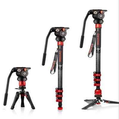 IFOOTAGE Monopod with Fluid Head Cobra 3 C180F-P + K5S, Carbon Fiber Monopod with Feet for DSLR Cameras - Canon, Nikon, Sony, Olympus, Panasonic, Payload 17.64Lbs/8KG