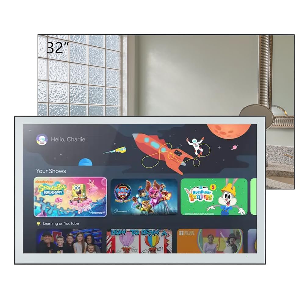 elecsung 32 inches Smart Mirror for Bathroom, 4K UHD, IPX6 Waterproof, Goo-Gle Android 11.0, ATSC DTV Television, Voice Control with Wi-Fi & Bluetooth, 2024 The Latest Model