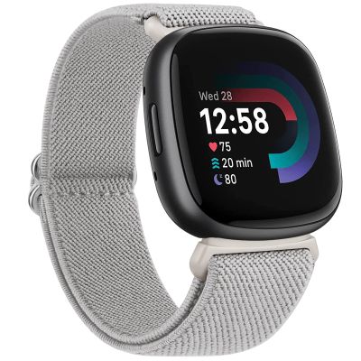 Amzpas Bands Compatible with Fitbit Versa 4/3, Sense/Sense 2 - Soft Elastic Nylon Replacement Band for Women Men - Light Grey