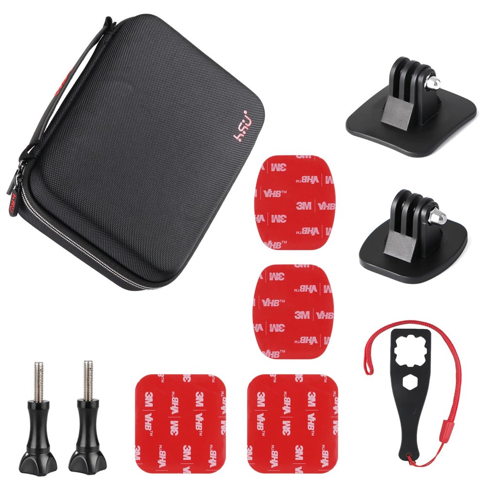 HSU Large Carrying Case and Adhesive Mounts Helmet Adhesive Sticky Mounts for GoPro