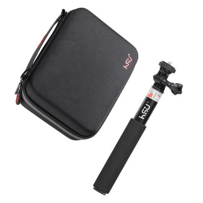 HSU Large Carrying Case and Extendable Selfie Stick for Action Camera