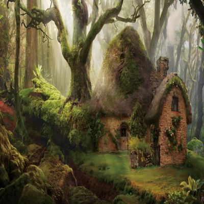 12x8ft Forest Wonderland Backdrop Fantasy Fairy Tale Photography Background Rocks Moss Brick House Backdrop Tropical Forest Photography Backdrop for Kids Adults Portrait Photo Booth Studio Props
