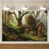 12x8ft Forest Wonderland Backdrop Fantasy Fairy Tale Photography Background Rocks Moss Brick House Backdrop Tropical Forest Photography Backdrop for Kids Adults Portrait Photo Booth Studio Props view 4