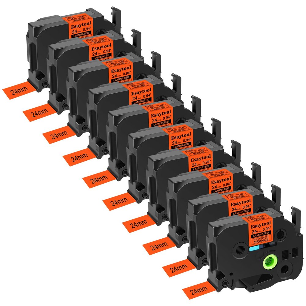 10 Pack Esaytool Replacement for TZe-B51 TZeB51 TZB51 24mm 0.94inch Black on Orange Fluorescent Laminated Compatible with P-Touch PT-D600 P750W P700 E500 PT-P710BT Label Marker
