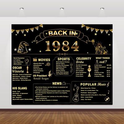 40th Birthday Photo Backdrop 10x5ft Vinyl Back in 1984 Photography Backdrops Black Gold Birthday Photoshoot Background Men or Women 40 Years Old Birthday Party Background Decor Props Supplies