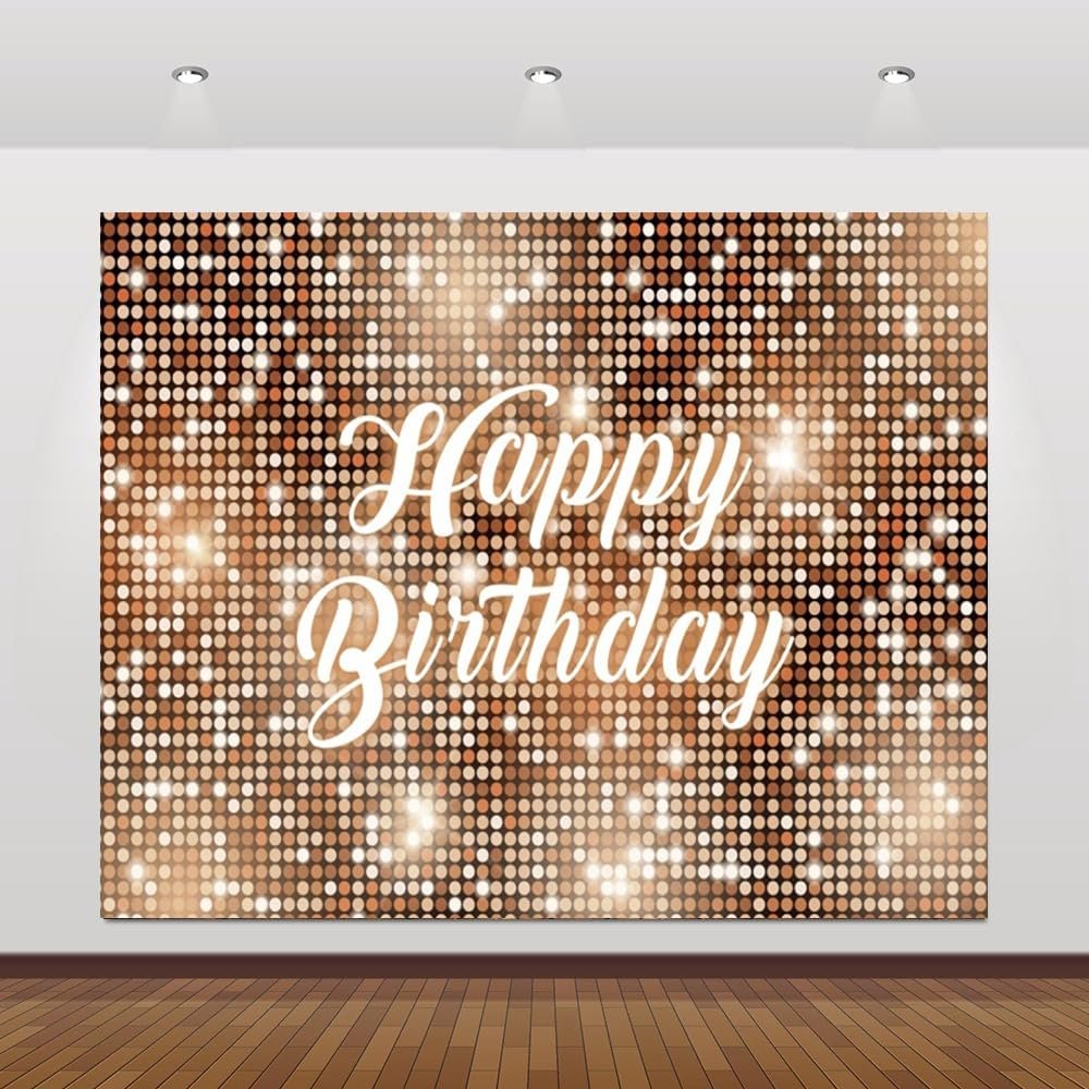 10x10ft Vinyl Brown Flash Sequin Wall Photography Backdrops Brown Neon Birthday Photoshoot Backdrop Glitter Brown Happy Birthday Background Birthday Party Background Banner Supplies Booth Props