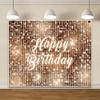 10x10ft Vinyl Brown Flash Sequin Wall Photography Backdrops Brown Neon Birthday Photoshoot Backdrop Glitter Brown Happy Birthday Background Birthday Party Background Banner Supplies Booth Props view 2