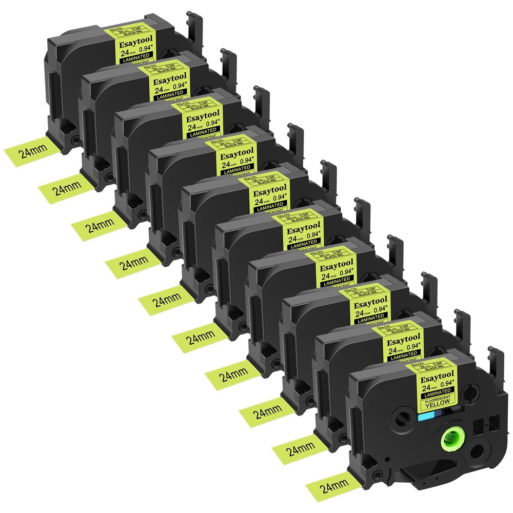 10 Pack Esaytool Replacement for TZe-C51 TZeC51 TZC51 24mm 0.94inch Black on Yellow Fluorescent Laminated Compatible with P-Touch PT-D600 P750W P700 E500 PT-P710BT Label Marker