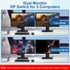 Displayport KVM Switch 2 Monitors 2 Computers with Audio Jack - 8k@60HZ 4K@144Hz Dual Monitor Kvm Switch with 3 USB 3.0 Port Sharing Keyboard Mouse, Included Wired Remote 2 Cables Displayport Switch view 3