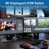 Displayport KVM Switch 2 Monitors 2 Computers with Audio Jack - 8k@60HZ 4K@144Hz Dual Monitor Kvm Switch with 3 USB 3.0 Port Sharing Keyboard Mouse, Included Wired Remote 2 Cables Displayport Switch view 4