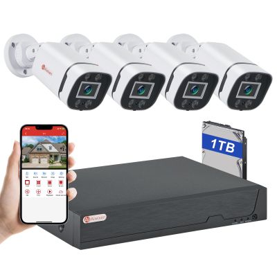 AIWIXEN 8CH H.265+ 3K Lite Wired CCTV Security Camera System with Human Vehicle Detection, 4X IP68 5MP Surveillance Camera for Indoor Outdoor, 1TB Hard Drive for 24-7 Recording, Remote Access