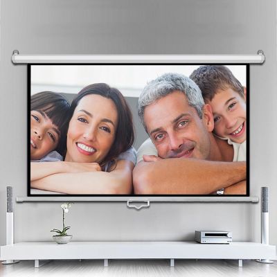 60INCH Projector Screen Manual Pull Down Projection Screen with Slow Retract Mechanism, HD Screen for Home Cinema Theater Presentation Education Outdoor Indoor Public Display(4:3)
