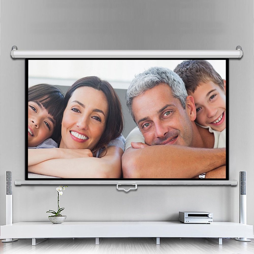 60INCH Projector Screen Manual Pull Down Projection Screen with Slow Retract Mechanism, HD Screen for Home Cinema Theater Presentation Education Outdoor Indoor Public Display(4:3)