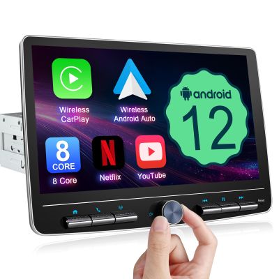 10" Android Single Din Touchscreen Radio Wireless CarPlay Android Auto 8-Core 2G+32G Detachable Touch Screen Car Play Stereo with Bluetooth AM/FM GPS Navigation WiFi, Netflix, YouTube, Voice Control