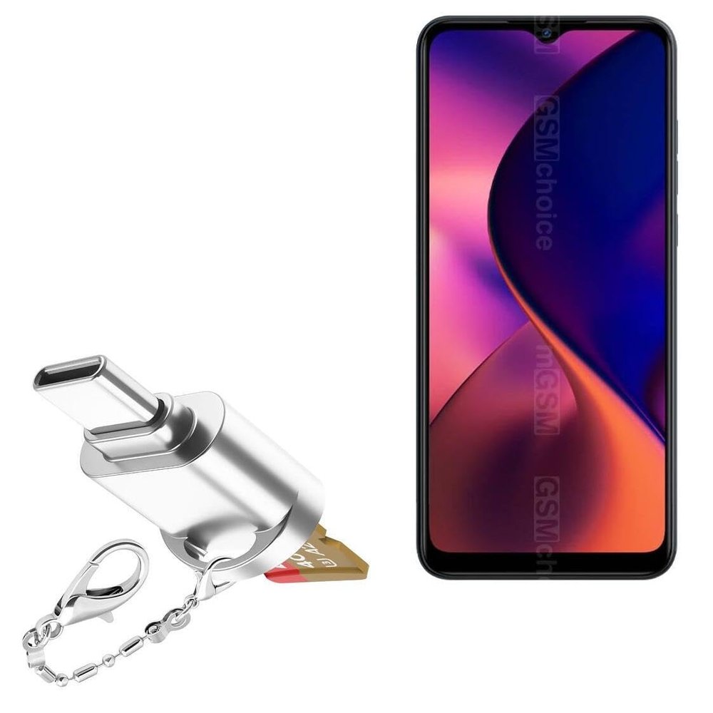 BoxWave Adapter Compatible with BLU J12 - Micro SD Card miniReader, USB Type-C OTG Reader USB3.0 Adapter Keychain - Metallic Silver