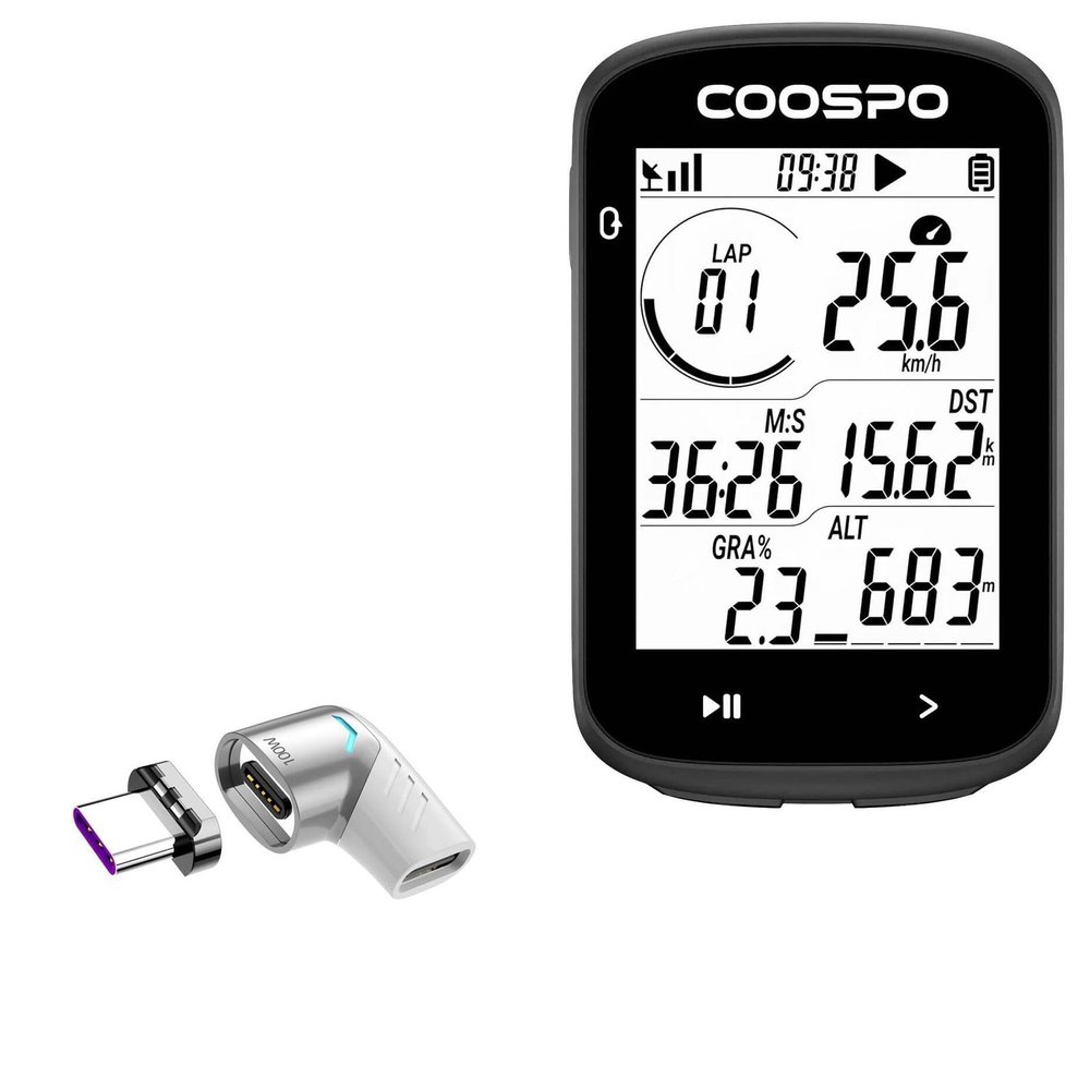 BoxWave Adapter Compatible with Coospo REALROAD CS300 GPS Bike Computer - MagnetoSnap PD Angle Adapter, Magnetic Charging Connector Device Saver - Metallic Silver