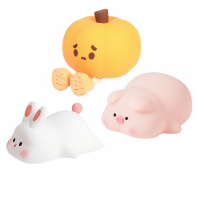 FRAGRANTGARDEN 2024 Cute Pumpkin Night Light, Touch Lamp with 3 Brightness Levels, Soft Silicone Rechargeable Warm Light for Women and Kids (G-Pumpkin+Rabbit+Pig)