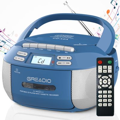 Greadio Boombox CD and Cassette Player Combo, CD Player with Bluetooth