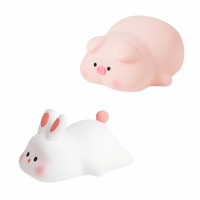 FRAGRANTGARDEN 2024 New Cute Pumpkin Night Light, Pumpkin Touch Lamp with 3 Levels of Brightness, Soft Silicone Rechargeable Warm Night Light for Woman and Kids (E-Rabbit+Pig)